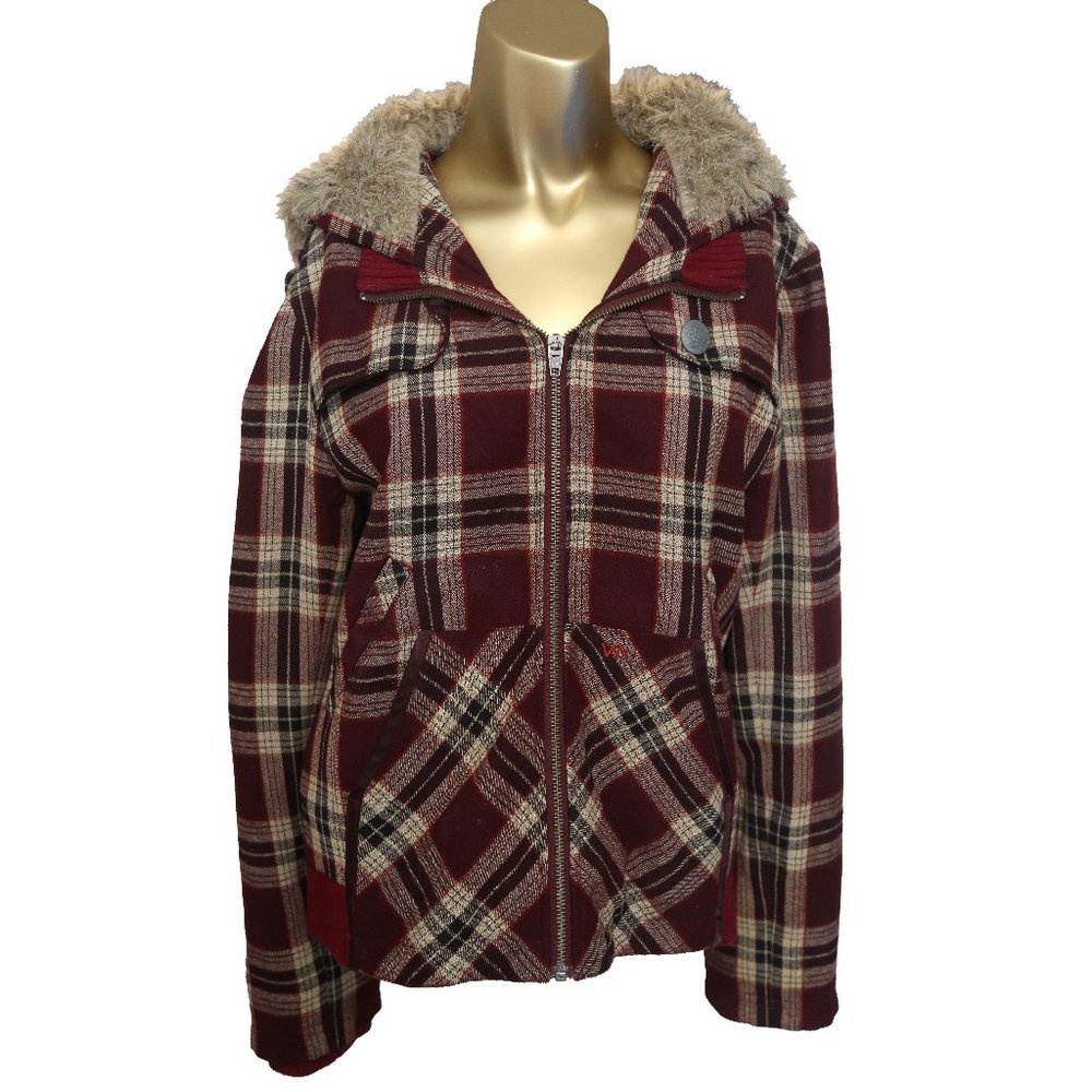 RVCA plaid jacket with fur hood sz Small